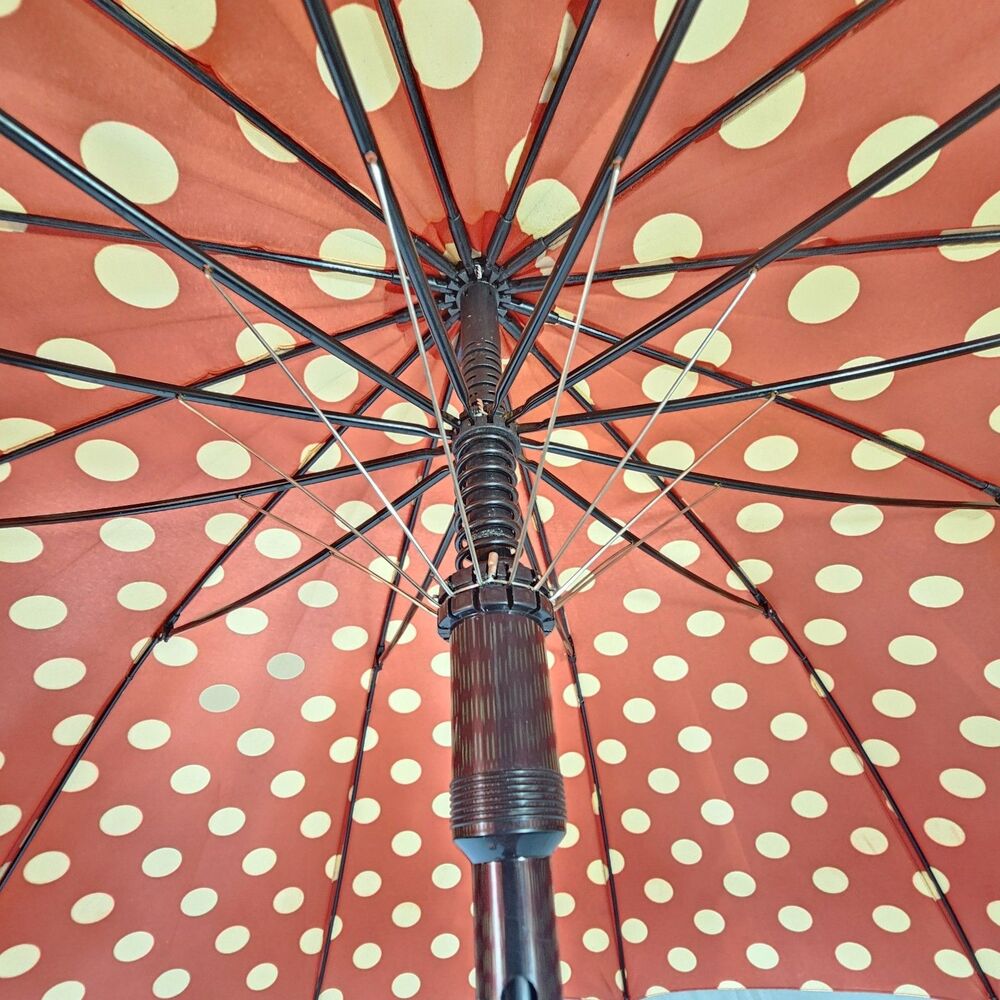 Vintage Deadstock Carmen Paris Umbrella (12-Rib Red Polka Dot) - Picture 6 of 11